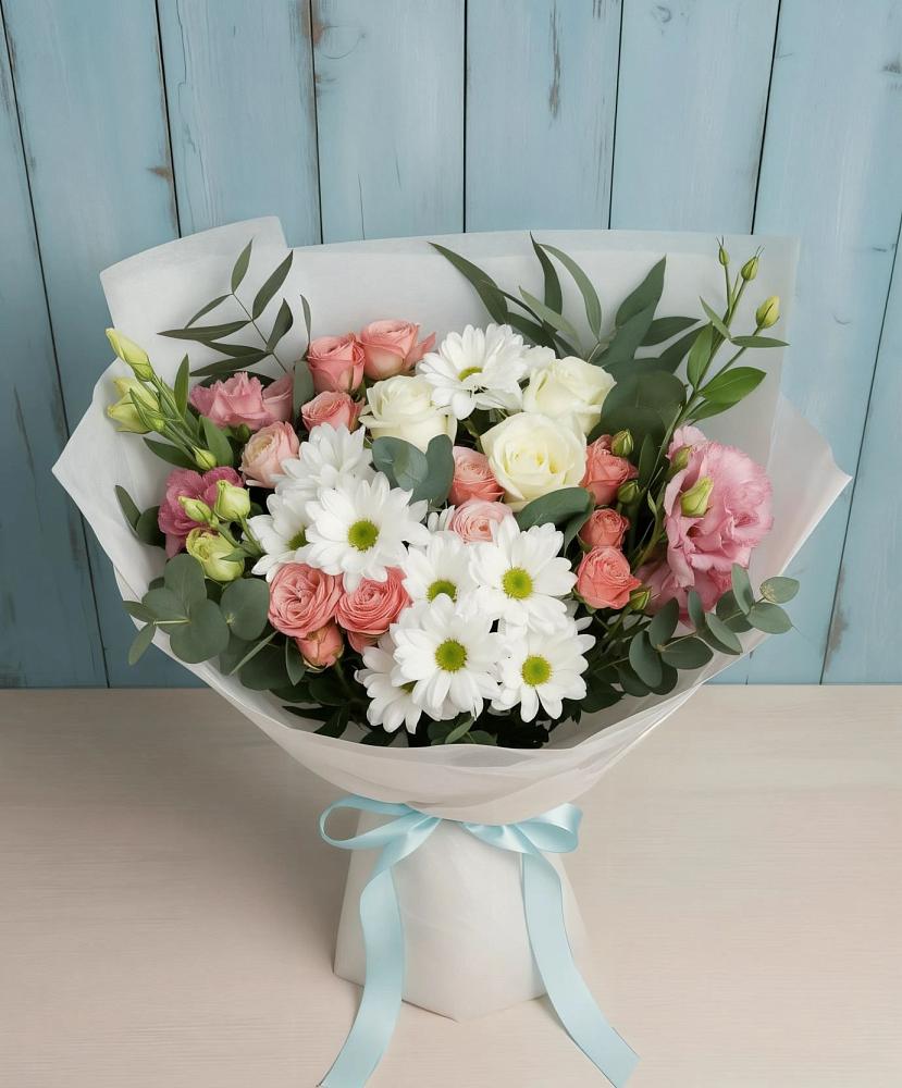 Букет цветов из: Розы, Лизиантусы и Хризантемы в Федюково