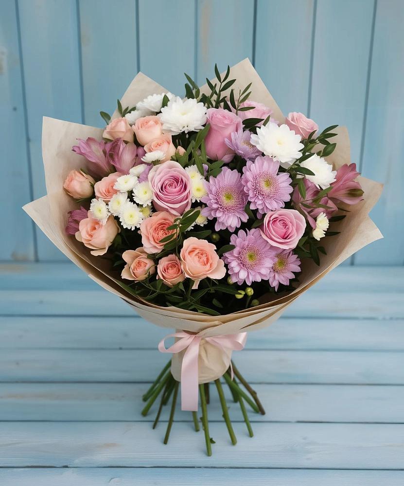 Букет цветов из: Хризантемы, Розы и Альстромерии в Федюково