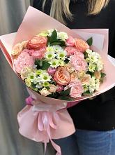 Букет нежные объятья в Федюково Букет цветов из: Гвоздики, Розы и Хризантемы в Федюково