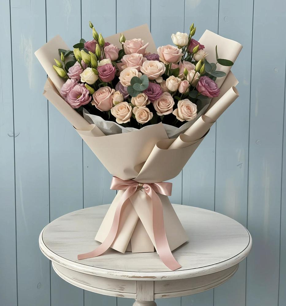 Букет цветов из: Розы и Лизиантусы в Федюково