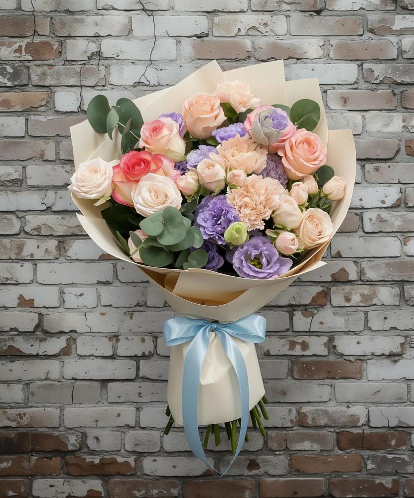 Букет цветов из: Розы, Лизиантусы и Гвоздики в Федюково