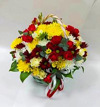 Цветочная композиция из Хризантемы и Розы в корзине в Федюково