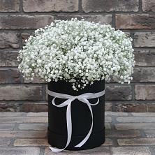 Цветочная композиция из Гипсофила в шляпной коробке в Федюково