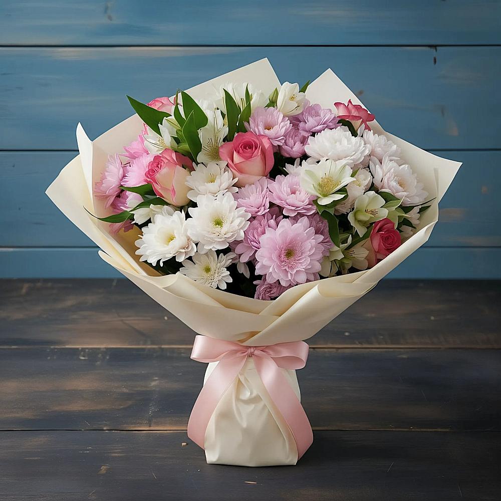 Букет цветов из: Хризантемы, Альстромерии и Розы в Федюково